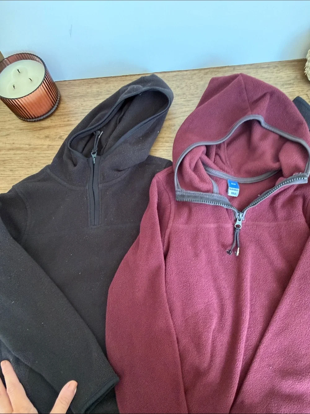 Old Navy Kids Quarter Zip Fleece Hoodie - Black & Burgundy